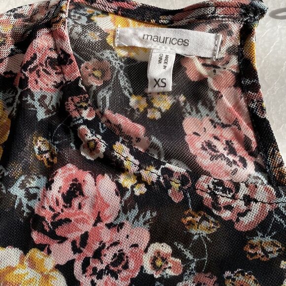 Maurices Black Ditsy Floral mesh Ruffle Hem Knee-length Dress - Picture 8 of 11